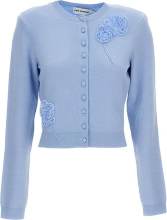 Self Portrait Light Blue Floral Stretch Cardigan