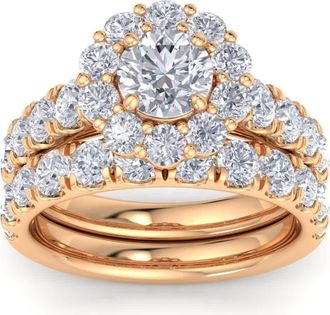 Pompeii3 4Ct Diamond Halo Engagement Wedding Ring Set White Yellow or Rose Gold Lab Grown
