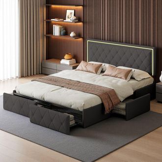 OEM Cama Doble 160x200 - Rgb Inteligente - Cajones Integrados - Cabecera Ajustable - Almacenamiento Optimizado