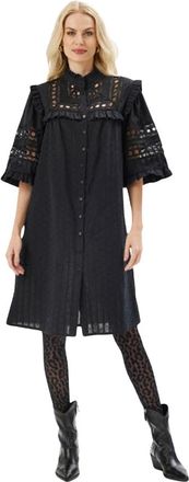 In Front Elegante Zwarte Jurk met Borduurwerk - Dames - Shirt Kleedjes - Zwart - S - Kleedjes