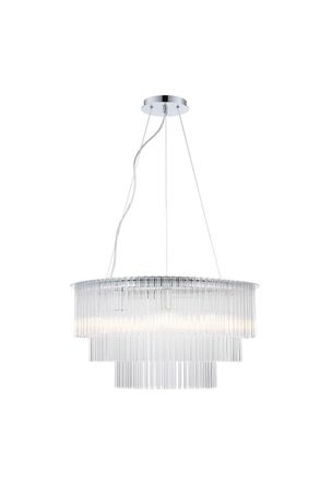 Netlighting Panama 9 Light Chrome Crystal Pendant Ceiling Light in Grey