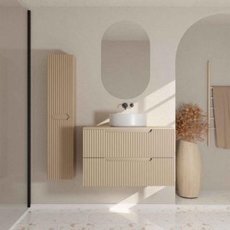 Aurlane Mueble De Ba&ntilde;o 80 Y Columna Marr&oacute;n Glac&eacute; - Frentes Ondulados - Lavabo 36