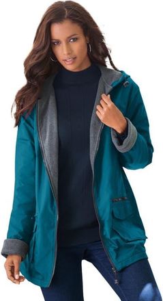 Roaman's Plus Size Hooded Nylon Jacket in Deep Teal at Nordstrom, Size Medium