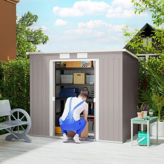 OUTSUNNY 7 x 4ft Metal Garden Storage Shed w/ Double Door Green in Grey