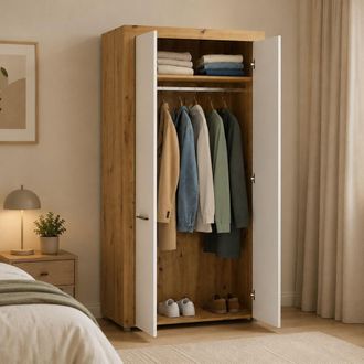 Dmora Armario 2 Puertas Lesemelo, Ropero Dormitorio Con Estante, Barra Para Colgar, Puerta Batiente, 100x192h Cm Roble Marr&oacute;n