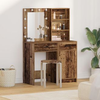 Berkfield Home 2 Piece Dressing Table Set with LED Old Wood Engineered Wood in Brown