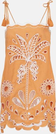Farm Rio Banana Tree embroidered linen-blend minidress