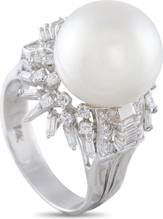 Luxury Bazaar 14K White Gold 0.60ct Diamond and Pearl Ring MF14-050526
