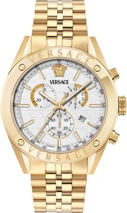 Versace Athletic Chronograph Bracelet Watch, 44mm in White/Gold at Nordstrom