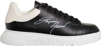 Emporio Armani Leren Sneakers met Vetersluiting en Effen Patroon - Heren - Sneakers - Zwart - 39 EU - Leer - Schoenen