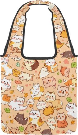 Generic Cute Cartoon Kitten Reversible Canvas Shoulder Tote - Double-Sided Print, 12oz Cotton, 27cm Drop, Fold-Flat Bag for Travel, Shopping, Street Outings