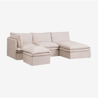 Sklum Sklum - Sof&aacute; Modular Chaise Longue De 3 Piezas Y Puff En Lino Y Algod&oacute;n Grace