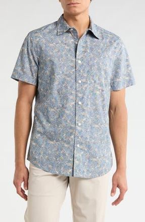 Nordstrom Short Sleeve Poplin Button-Up Shirt in Blue Spruce Uptown Paisley at Nordstrom Rack, Size Xx-Large