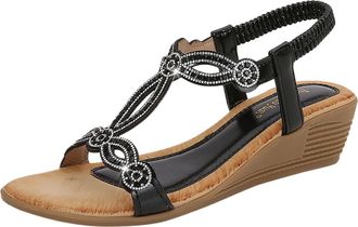 Generic Bohemian Style Ladies Sandals with Medium Heel for Outdoor Comfort and Fashionable Walking Footwear (Black, 6.5)