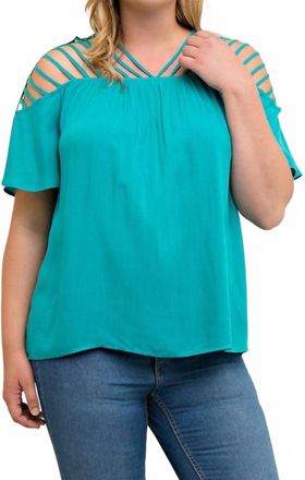 Entro Strappy Short Sleeve Top - Plus In Jade