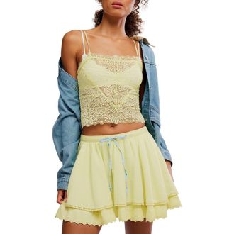 Free People Love and Lace Semi Sheer Crop Camisole in Lemon Water at Nordstrom, Size X-Large