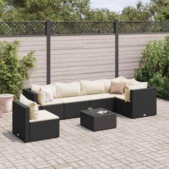 vidaXL Set De Muebles De Jard&iacute;n Y Cojines 7 Pzas Rat&aacute;n Sint&eacute;tico Negro Vidaxl