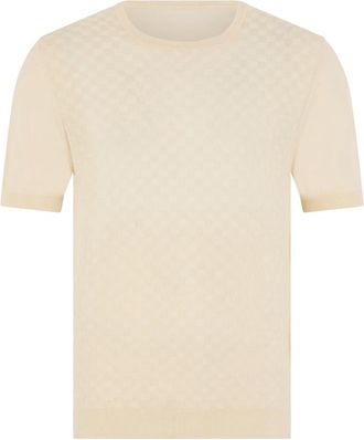 Fedeli Trui met korte mouwen - Heren - Ronde hals truien - Beige - L - Katoen - Truien & Vesten