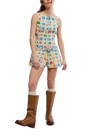 Free People Dune Dancer Belted Floral Romper in Buttercream Combo at Nordstrom Rack, Size X-Large