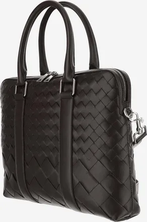 Bottega Veneta Mens Slim Woven Calfskin Business Bag Fondant Silver Shoulder