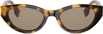 Fendi Lettering 51mm Oval Sunglasses in Dark Havana /Brown at Nordstrom