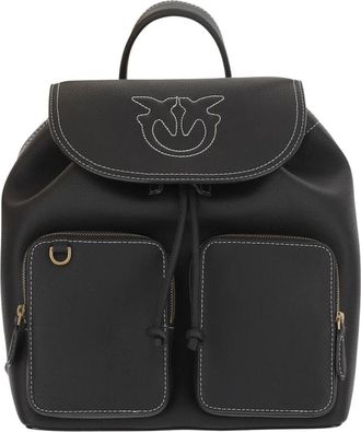 Pinko Leren Rugzak met Love Birds Borduursel - Dames - Rugzakken - Zwart - ONE Size - Leer - Tassen