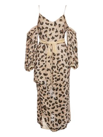 Retrof&ecirc;te leopard-print sequinned dress - Neutrals