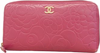 Chanel Pink Leather Long Wallet (Bi-Fold) (Pre-Owned)