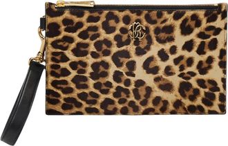 Roberto Cavalli Luipaardprint Clutch met Metalen Logo - Dames - Portefeuilles - Bruin - ONE Size - Leer - Accessoires