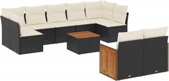 vidaXL Vidaxl - Set De Sof&aacute;s De Jard&iacute;n 10 Pzas Cojines Rat&aacute;n Sint&eacute;tico Negro