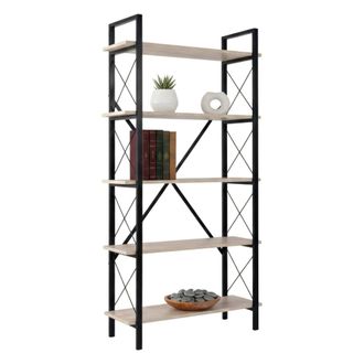 Dmora Dmora - Estante Para Libros Martone, Estante De Oficina, Porta Libros M&oacute;vil, Biblioteca, 90x34 H180 Cm, Beige Y Negro