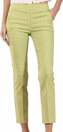 Avenue Montaigne Womens Lulu Checkered Pants In Avocado