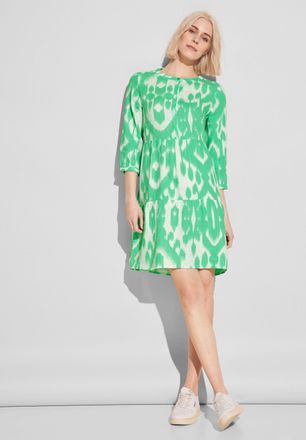 Street One Tunikakleid STREET ONE, Damen, Gr. 38, N-Gr, gr&uuml;n (soft grass gr&uuml;n), Web, Obermaterial: 100% Leinen, bedruckt, regular fit knielang, Rundhals, Kleider