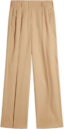 Golden Goose Wollen Gabardine Broek - Dames - Wijde Broeken - Beige - XS - Wol - Broeken