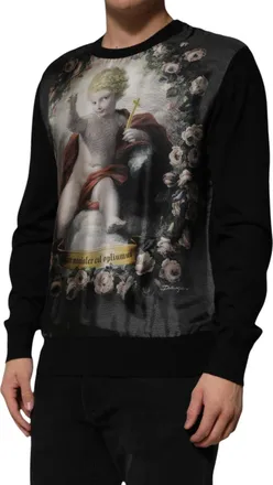 Dolce & Gabbana Cashmere Cherub Print Baroque Sweater - Black