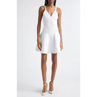 Balmain Diamond Jacquard Mini Sweater Dress in 0Fa White at Nordstrom, Size 46