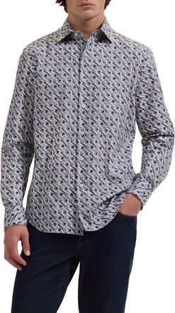 Bugatchi Axel Shaped Fit Geo Print Stretch Cotton Button-Up Shirt in Cobalt at Nordstrom, Size Xxx-Large