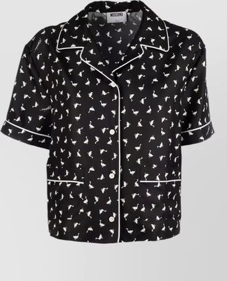 Moschino short sleeve printed shirt notched collar