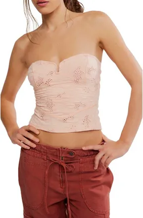 Free People Ever Afternoon Eyelet Strapless Top in Pale Peach at Nordstrom, Size X-Large