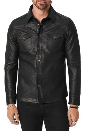 John Varvatos Sage Leather Shirt Jacket in Black at Nordstrom, Size 50
