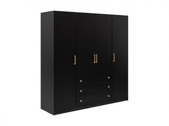 Vente-Unique Armario 4 puertas y 3 cajones - L196 - Negro - LIZANDRO