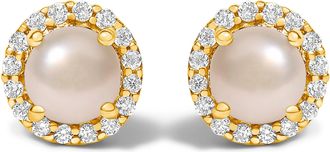 House of Brilliance 10K Gold Gemstone and 1/6 Cttw Diamond Halo Stud Earring