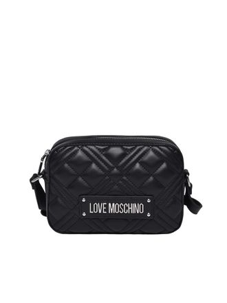 Love Moschino Quilted Black Crossbody Bag With Prominent Logo Plaque