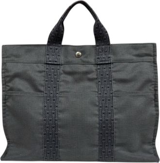 Herm&egrave;s Her Line Gray Canvas Tote Bag (Pre-Owned)