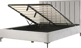 Beliani Beliani - Cama En Terciopelo Gris 180 X 200 Cm Con Almacenamiento Cabecero Acolchado Patas De Metal Negro Sezanne