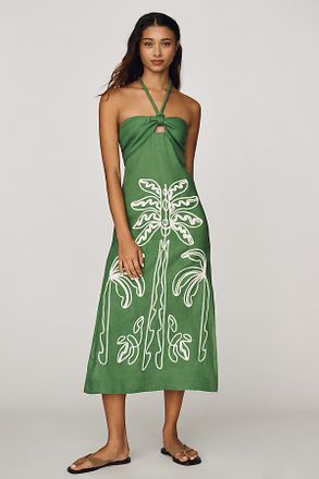 Farm Rio Palm Tree 100% Linen Midi Dress
