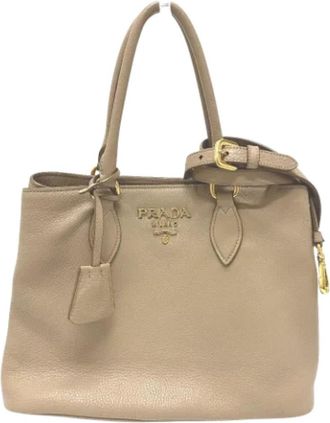 Prada Pre-owned Leather prada-bags - Dames - Vintage Handtas - Beige - ONE Size - Leer - Vintage