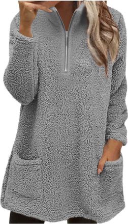 Generic Womens Fleece Lined Jumper Warm Pullover with Pockets Loose Fit Sweatshirts Comfortable Cosy Tops Zipper Sweaters Long Sleeve Jumpers Plush Casual Aut