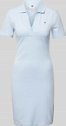Tommy Hilfiger Knielanges Polokleid mit Logo-Stitching in Hellblau, Größe XS