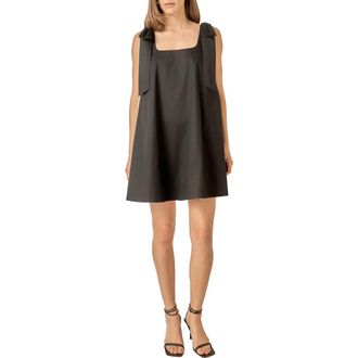 English Factory Bow Shoulder Sleeveless Cotton Minidress in Black at Nordstrom, Size X-Small